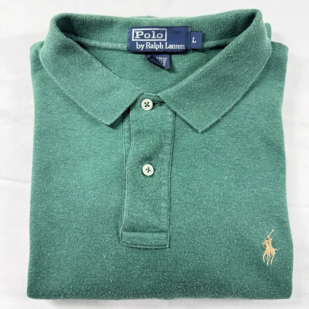 Vintage Polo Ralph Lauren Shirt Men's L Velvet Soft Green 100% Cotton Tan Pony‎